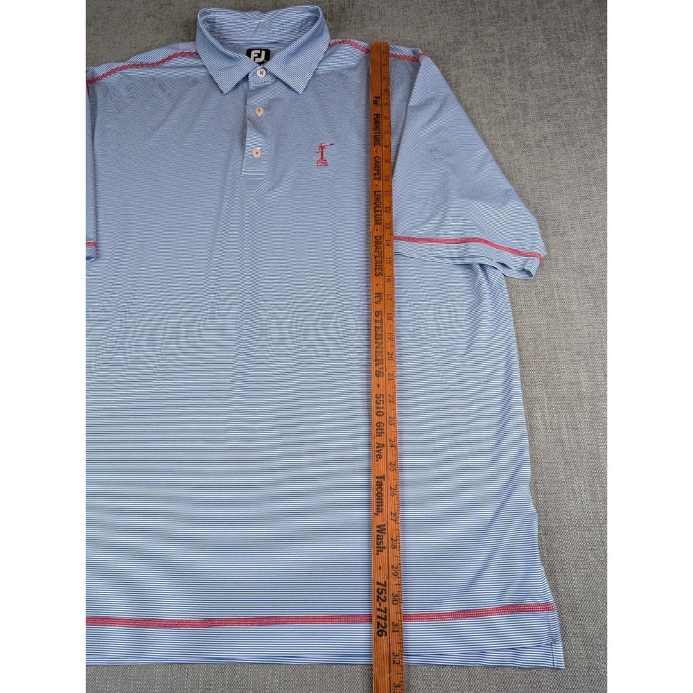 FootJoy Golf Polo Shirt Mens XXL Blue Striped Red Stitch Performance Stretch - Picture 5 of 7